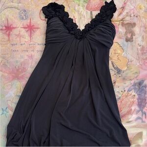 Vintage Black Lettuce Trim Midi Dress